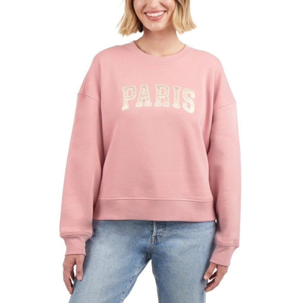 Elle Sport Women's L Paris Dusty Rose Sweatshirt Graphic Crewneck Pullover M0803